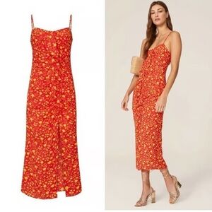 LIKELY Sallie Floral Slip Dress Red Yellow Vacation Spring Summer Size 8